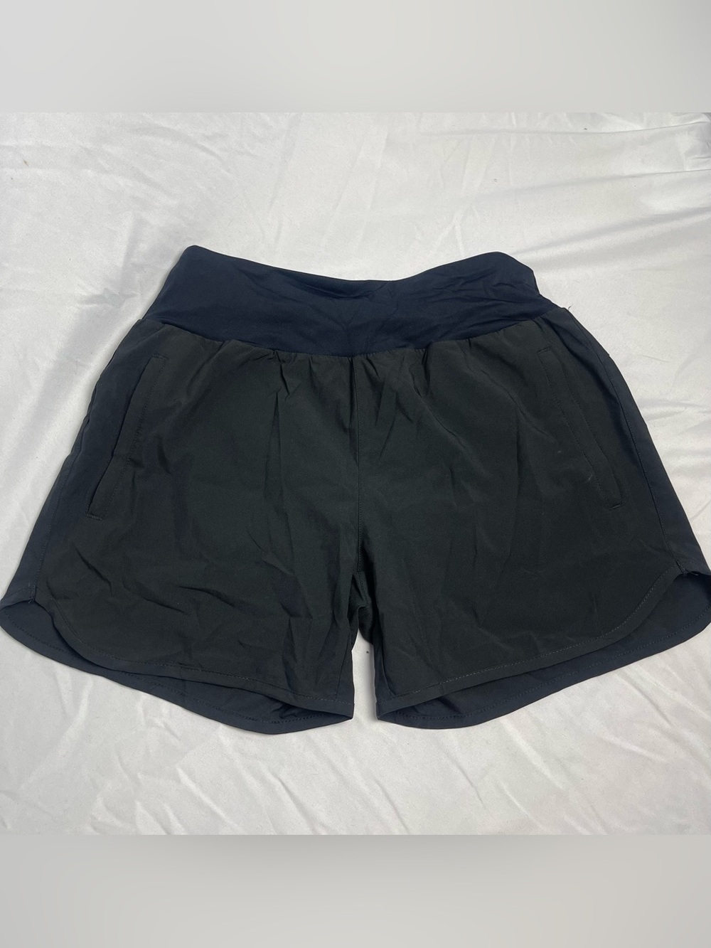 Women’s Black Athletic Shorts with Dark Navy Waistband